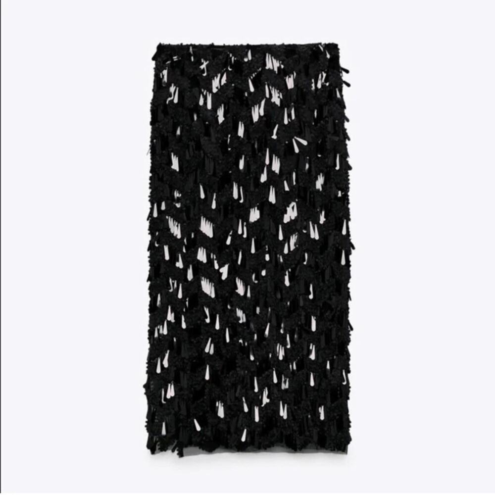 Zara Black Sequin Midi Skirt Size Extra Small XS - Picture 12 of 13